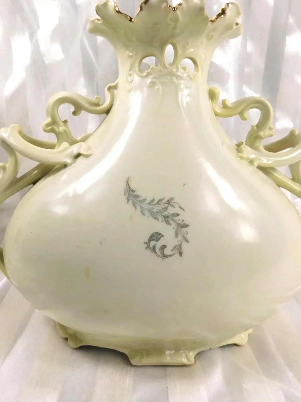 Royal Bayreuth Jug with Reticulated Trim and Unique Handle Design # 27135